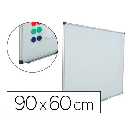 PIZARRA BLANCA ROCADA ACERO VITRIFICADO MAGNETICO MARCO ALUMINIO Y CANTONERAS PVC 90X60 CM INCLUYE B