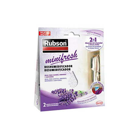 DESHUMIDIFICADOR RUBSON MINI FRESH LAVANDA ACCION 2 EN 1 PACK 2 BOLSITAS DE 50 GR