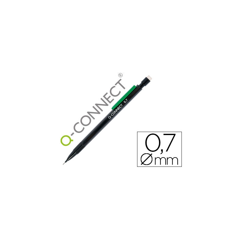 PORTAMINAS Q-CONNECT 0,7 MM CON 3 MINAS CUERPO NEGRO CON CLIP VERDE