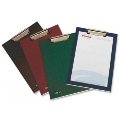 PORTANOTAS PARDO CARTON FORRADO PVC FOLIO CON PINZA METALICA AZUL