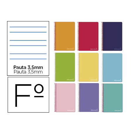 CUADERNO ESPIRAL LIDERPAPEL FOLIO WITTY TAPA DURA 80H 75GR PAUTA 3,5MM CON MARGEN COLORES SURTIDOS