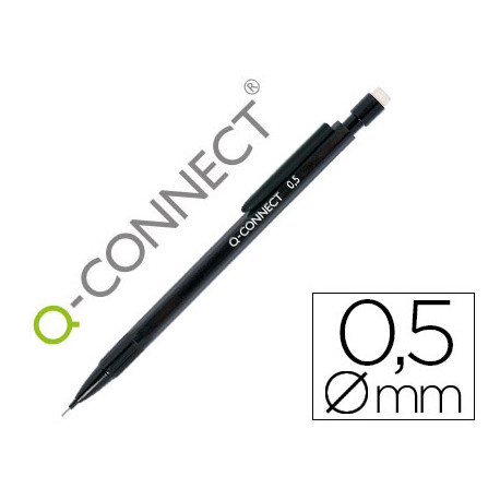 PORTAMINAS Q-CONNECT 0,5 MM CON 3 MINAS CUERPO NEGRO CON CLIP NEGRO