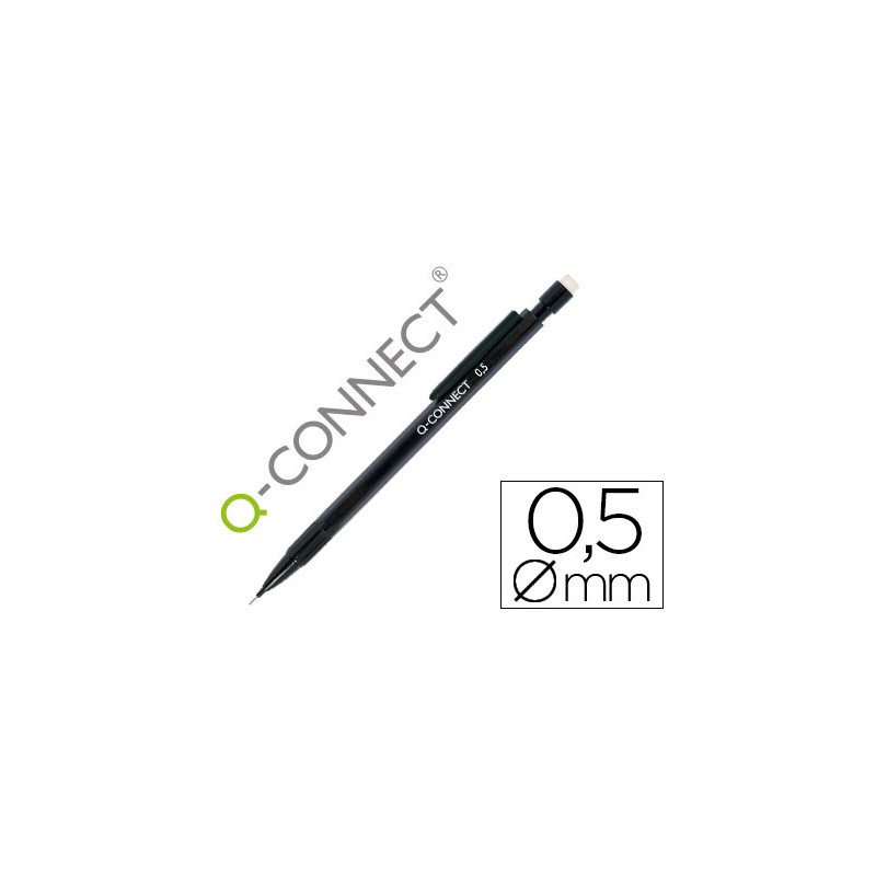 PORTAMINAS Q-CONNECT 0,5 MM CON 3 MINAS CUERPO NEGRO CON CLIP NEGRO