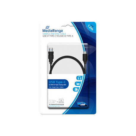 CABLE USB 3.1 TIPO C A USB 3.0 TIPO A MEDIARANGE LONGITUD DEL CABLE 1.2 MT NEGRO