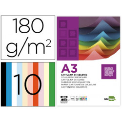 CARTULINA LIDERPAPEL A3 180G/M2 10 COLORES SURTIDOS 