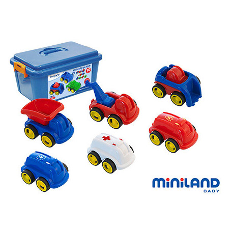 JUEGO DIDACTICO MINILAND CON 10 VEHICULOS PROFESIONALES FLEXIBLES PARA TRABAJAR LA EDUCACION VIAL