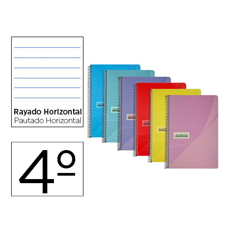 CUADERNO ESPIRAL PAPERCOP CUARTO TAPA PLASTICO 80H 90 GR RAYADO HORIZONTAL CON MARGEN COLORES SURTID