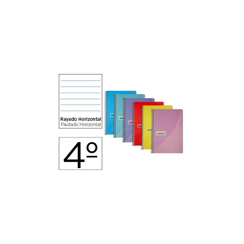 CUADERNO ESPIRAL PAPERCOP CUARTO TAPA PLASTICO 80H 90 GR RAYADO HORIZONTAL CON MARGEN COLORES SURTID