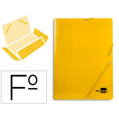 CARPETA LIDERPAPEL GOMAS FOLIO 3 SOLAPAS CARTON PLASTIFICADO COLOR AMARILLO