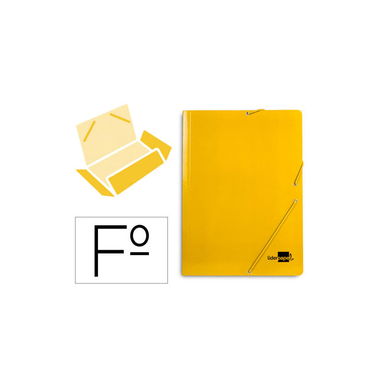 CARPETA LIDERPAPEL GOMAS FOLIO 3 SOLAPAS CARTON PLASTIFICADO COLOR AMARILLO