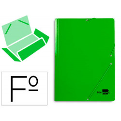 CARPETA LIDERPAPEL GOMAS FOLIO 3 SOLAPAS CARTON PLASTIFICADO COLOR VERDE