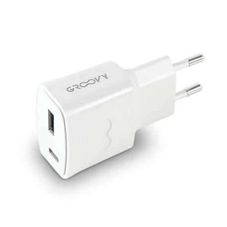 CARGADOR PARED GROOVY 1 USB + 1USB-C COLOR BLANCO