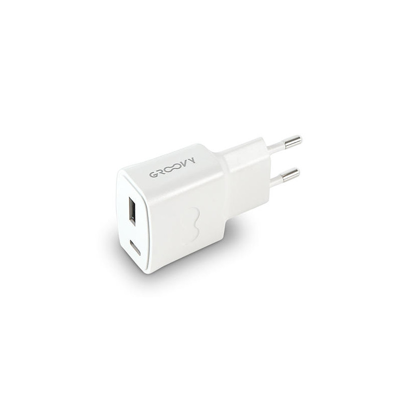 CARGADOR PARED GROOVY 1 USB + 1USB-C COLOR BLANCO