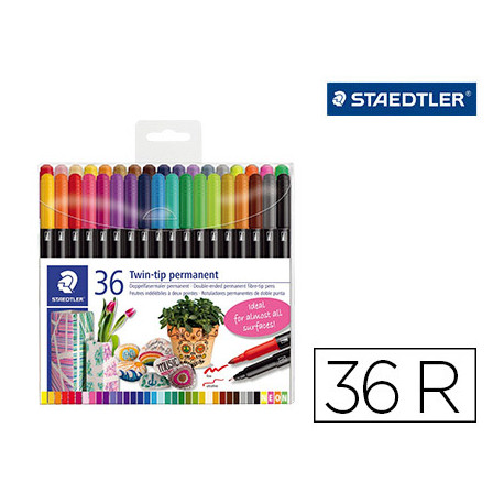 ROTULADOR STAEDTLER PERMANENTE DOBLE PUNTA 3187 ESTUCHE DE 36 UNIDADES COLORES SURTIDOS