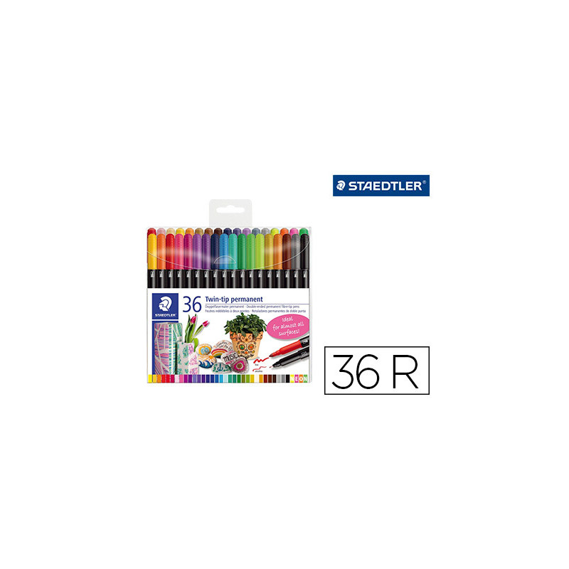 ROTULADOR STAEDTLER PERMANENTE DOBLE PUNTA 3187 ESTUCHE DE 36 UNIDADES COLORES SURTIDOS