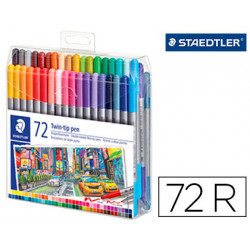 ROTULADOR STAEDTLER DOBLE PUNTA DE FIBRA 3200 ESTUCHE DE 72 UNIDADES COLORES SURTIDOS