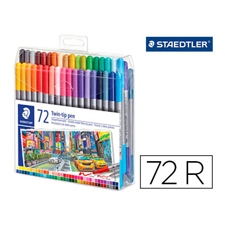 ROTULADOR STAEDTLER DOBLE PUNTA DE FIBRA 3200 ESTUCHE DE 72 UNIDADES COLORES SURTIDOS