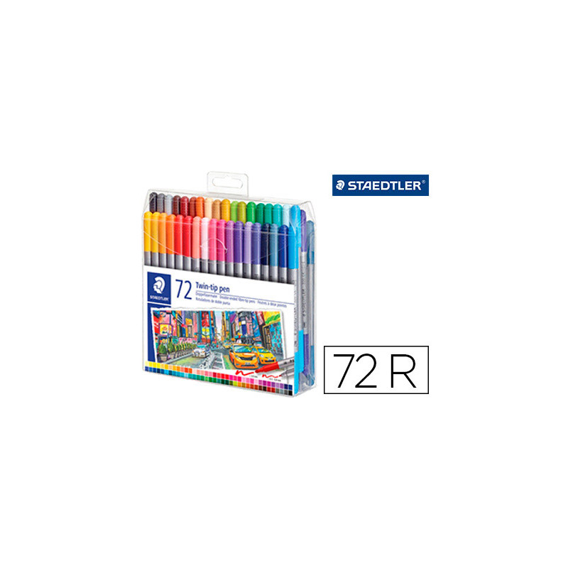 ROTULADOR STAEDTLER DOBLE PUNTA DE FIBRA 3200 ESTUCHE DE 72 UNIDADES COLORES SURTIDOS