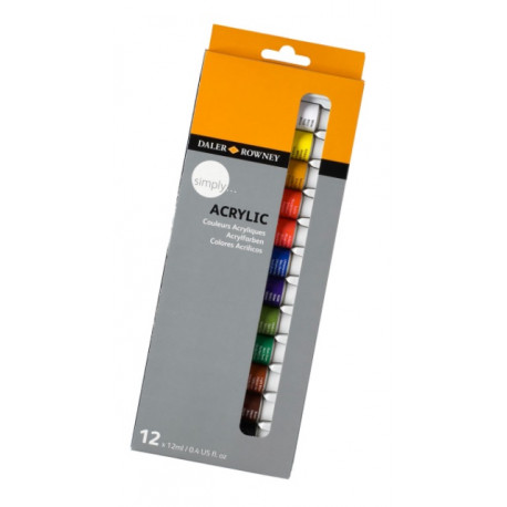 PINTURA ACRILICA DALER ROWNEY SIMPLY CAJA DE 12 COLORES SURTIDOS TUBO DE 12 ML