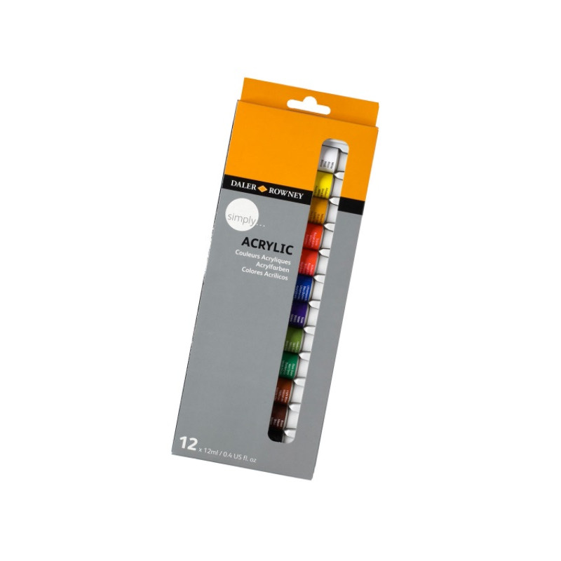 PINTURA ACRILICA DALER ROWNEY SIMPLY CAJA DE 12 COLORES SURTIDOS TUBO DE 12 ML