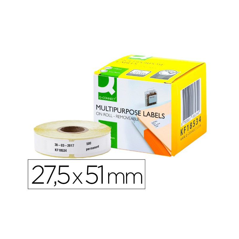 ETIQUETA ADHESIVA REMOVIBLE Q-CONNECT KF18534 COMPATIBLE DYMO 11355 TAMA?O 27,5X51 MM CAJA CON 500 E