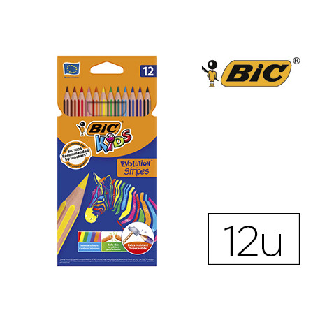 LAPICES DE COLORES BIC EVOLUTION STRIPES CAJA DE 12 COLORES SURTIDOS