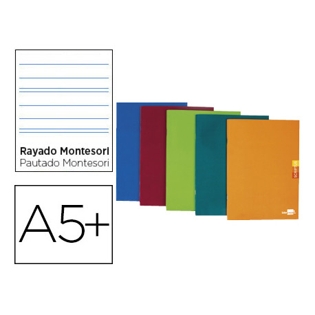 LIBRETA LIDERPAPEL SCRIPTUS A5 PLUS 48 HOJAS 90G/M2 RAYADO MONTESSORI 3,5MM CON MARGEN COLORES SURTI