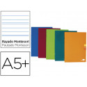 LIBRETA LIDERPAPEL SCRIPTUS A5 PLUS 48 HOJAS 90G/M2 RAYADO MONTESSORI 3,5MM CON MARGEN COLORES SURTI