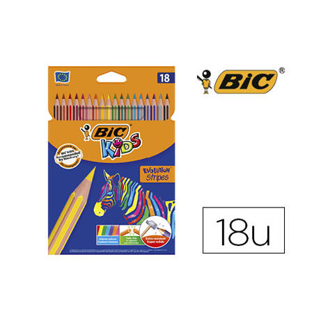 LAPICES DE COLORES BIC EVOLUTION STRIPES CAJA DE 18 COLORES SURTIDOS