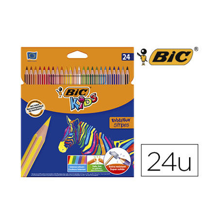 LAPICES DE COLORES BIC EVOLUTION STRIPES CAJA DE 24 COLORES SURTIDOS