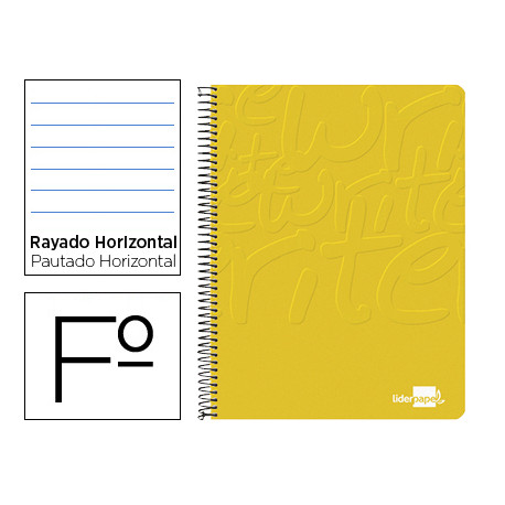 CUADERNO ESPIRAL LIDERPAPEL FOLIO WRITE TAPA BLANDA 80H 60GR HORIZONTAL CON MARGEN COLOR AMARILLO