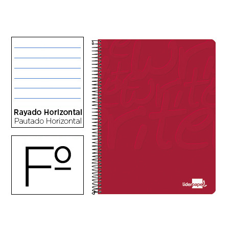 CUADERNO ESPIRAL LIDERPAPEL FOLIO WRITE TAPA BLANDA 80H 60GR HORIZONTAL CON MARGEN COLOR ROJO