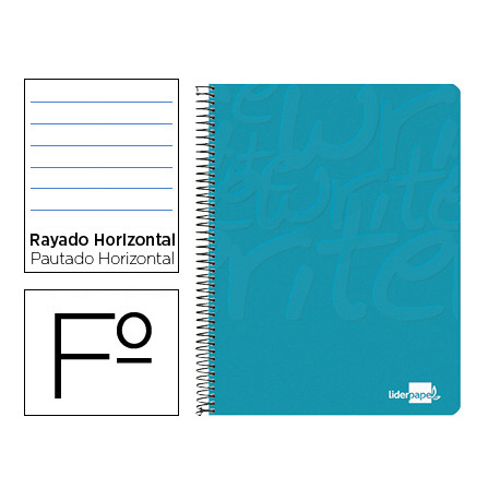 CUADERNO ESPIRAL LIDERPAPEL FOLIO WRITE TAPA BLANDA 80H 60GR HORIZONTAL CON MARGEN COLOR TURQUESA