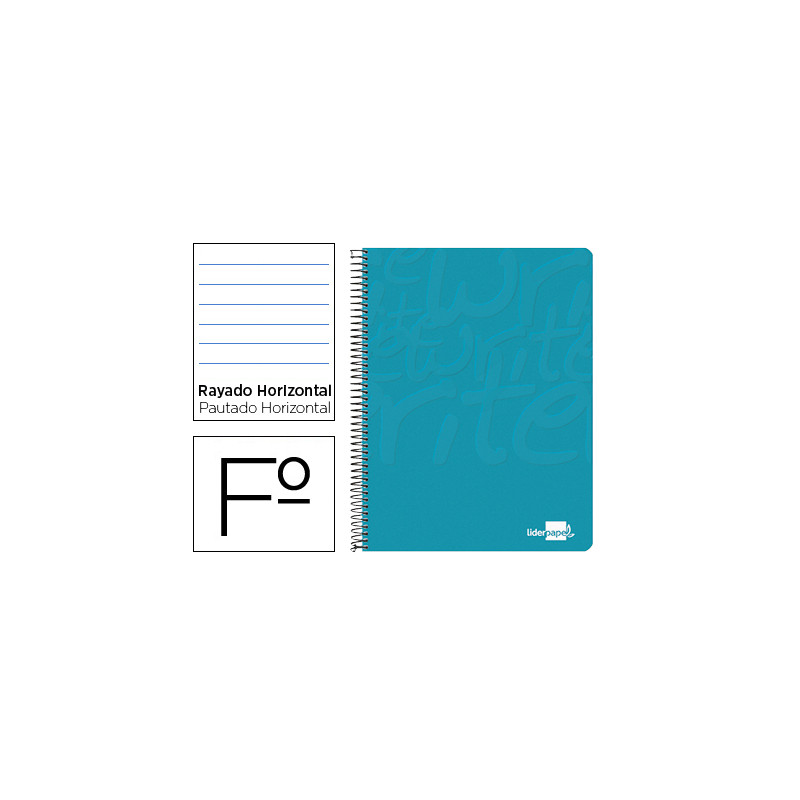 CUADERNO ESPIRAL LIDERPAPEL FOLIO WRITE TAPA BLANDA 80H 60GR HORIZONTAL CON MARGEN COLOR TURQUESA