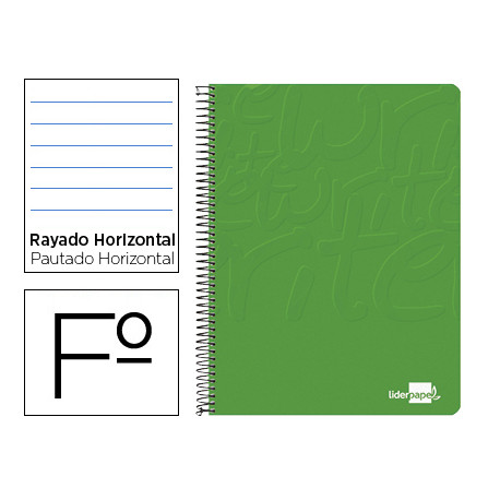 CUADERNO ESPIRAL LIDERPAPEL FOLIO WRITE TAPA BLANDA 80H 60GR HORIZONTAL CON MARGEN COLOR VERDE