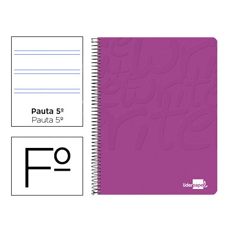 CUADERNO ESPIRAL LIDERPAPEL FOLIO WRITE TAPA BLANDA 80H 60GR PAUTA 2,5 MM CON MARGEN COLOR ROSA