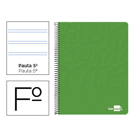 CUADERNO ESPIRAL LIDERPAPEL FOLIO WRITE TAPA BLANDA 80H 60GR PAUTA 2,5 MM CON MARGEN COLOR VERDE