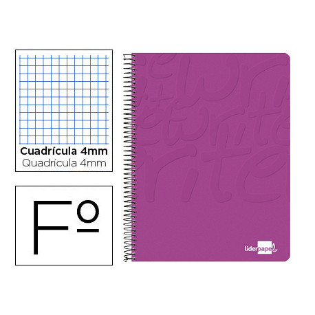 CUADERNO ESPIRAL LIDERPAPEL FOLIO WRITE TAPA BLANDA 80H 60GR CUADRO 4MM CON MARGEN COLOR ROSA