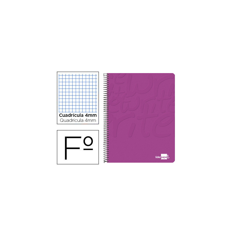 CUADERNO ESPIRAL LIDERPAPEL FOLIO WRITE TAPA BLANDA 80H 60GR CUADRO 4MM CON MARGEN COLOR ROSA