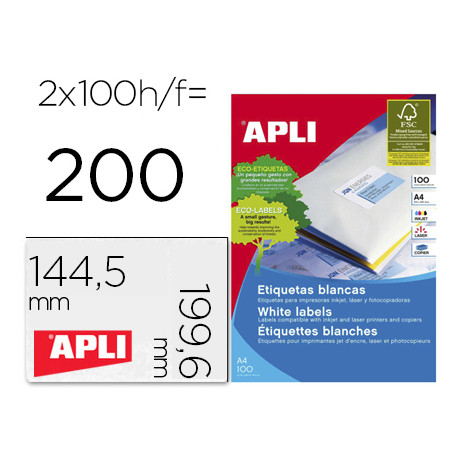 ETIQUETA ADHESIVA APLI 2423 TAMA?O 199,6X144,5 MM FOTOCOPIADORA LASER INK-JET CAJA CON 100 HOJAS DIN