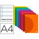 LIBRETA LIDERPAPEL 360 TAPA DE PLASTICO A4 48 HOJAS 90G/M2 PAUTA 4 3,5MM CON MARGEN COLORES SURTIDOS