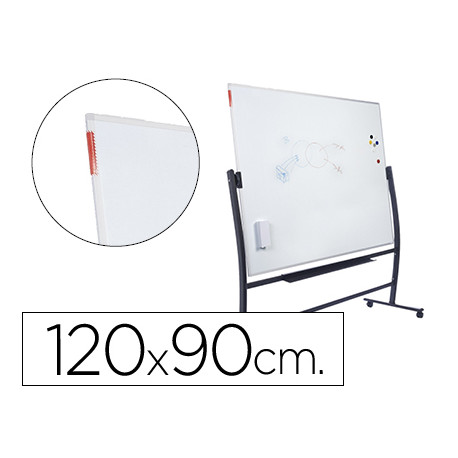 PIZARRA BLANCA ROCADA LACADA MAGNETICA CON SOPORTE VOLTEABLE DOBLE CARA 90X120 CM