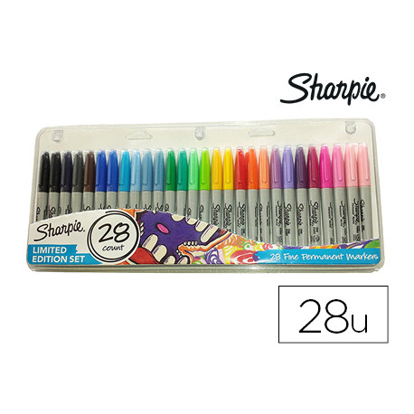 ROTULADOR SHARPIE PERMANENTE PUNTA FINA CAJA DE 28 UNIDADES COLORES SURTIDOS