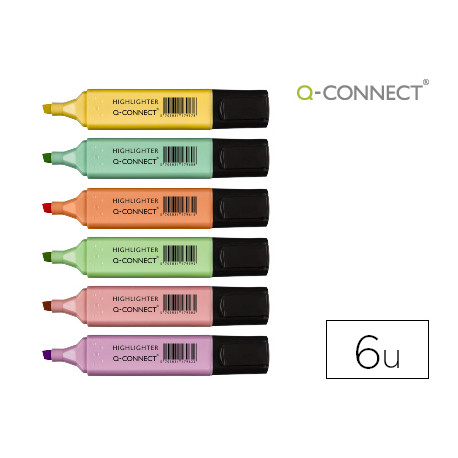 ROTULADOR Q-CONNECT FLUORESCENTE PASTEL PUNTA BISELADA ESTUCHE DE 6 UNIDADES COLORES SURTIDOS