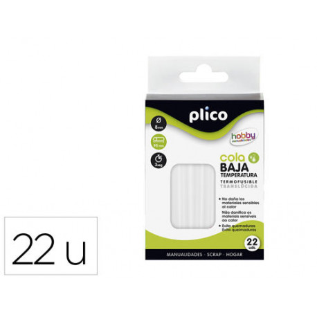 BARRA TERMOFUSIBLE PLICO COLA BAJA TEMPERATURA 8 MM DE DIAMETRO X 95 MM DE ALTO BLISTER DE 22 UNIDAD