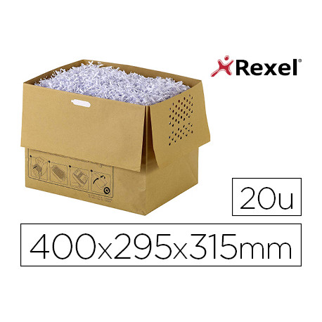 BOLSA DE RESIDUOS REXEL RECICLABLE PARA DESTRUCTORA AUTO+300X CAPACIDAD 40 L PACK DE 20 UNIDADES 400