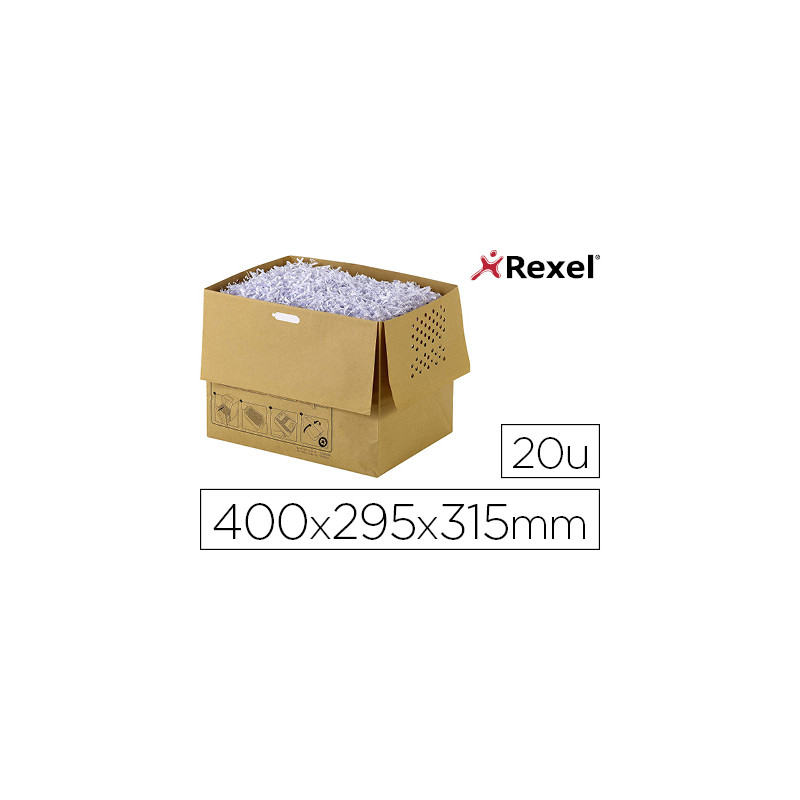 BOLSA DE RESIDUOS REXEL RECICLABLE PARA DESTRUCTORA AUTO+300X CAPACIDAD 40 L PACK DE 20 UNIDADES 400