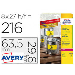 ETIQUETA ADHESIVA AVERY POLIESTER AMARILLO FLUORESCENTE 63,5X29,6 MM PACK DE 8 UNIDADES