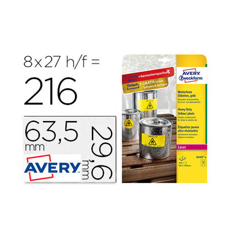 ETIQUETA ADHESIVA AVERY POLIESTER AMARILLO FLUORESCENTE 63,5X29,6 MM PACK DE 8 UNIDADES