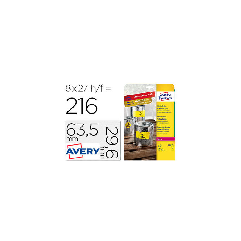 ETIQUETA ADHESIVA AVERY POLIESTER AMARILLO FLUORESCENTE 63,5X29,6 MM PACK DE 8 UNIDADES